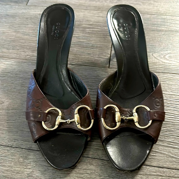 Gucci - Horsebit Mid-Heel Slide Sandals - Picture 1 of 2
